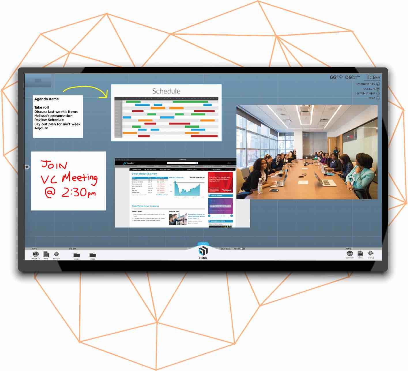 T1V's ThinkHub® wurde speziell für globale Teams entwickelt. Teams zusammenbringen – egal von wo aus sie arbeiten, das ist das Ziel. Mitglieder eines Teams können auf die interaktive Oberfläche zugreifen – entweder vom Touchscreen im Konferenzraum oder von ihren Geräten zuhause. 